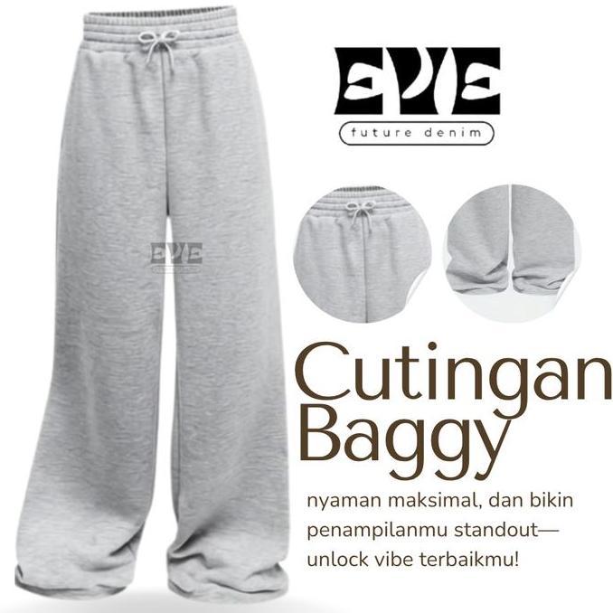 BEST SELLER EVE MERCH ENOLA SWEATPANTS SUPER BAGGY PRIA WANITA FLECEE PREMIUM LEMBUT TEBBAL SPORTY T