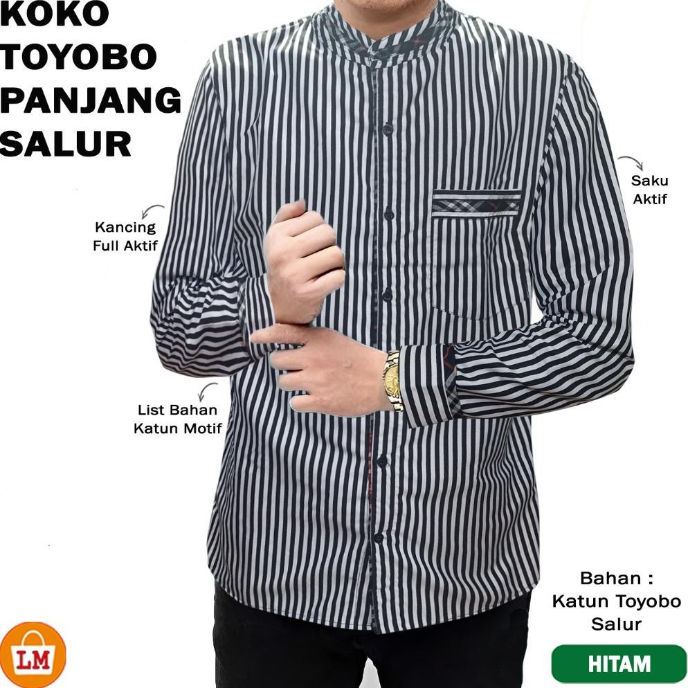 Gratong Baju Koko Muslim Garis Salur Hitam Putih Lengan Pendek Lengan Panjang Casual Ganjar Pranowo 