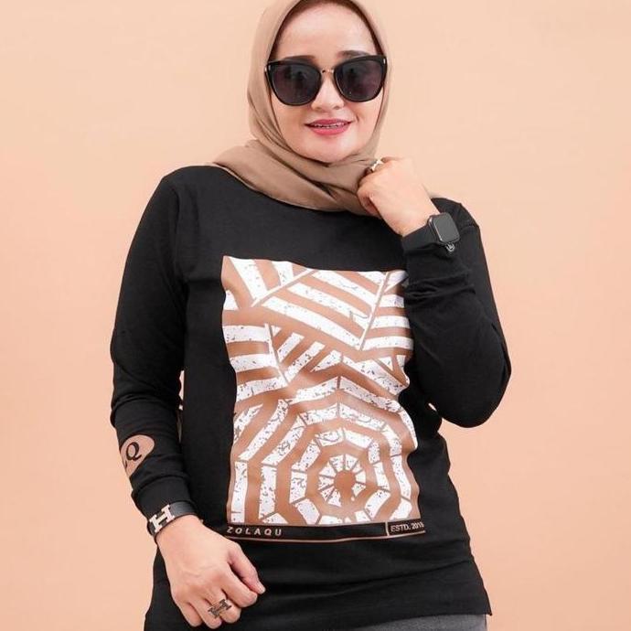 Cntikk- Zolaqu - Atasan Kaos Wanita Size Cotton Combed 20S Hitam Anhin