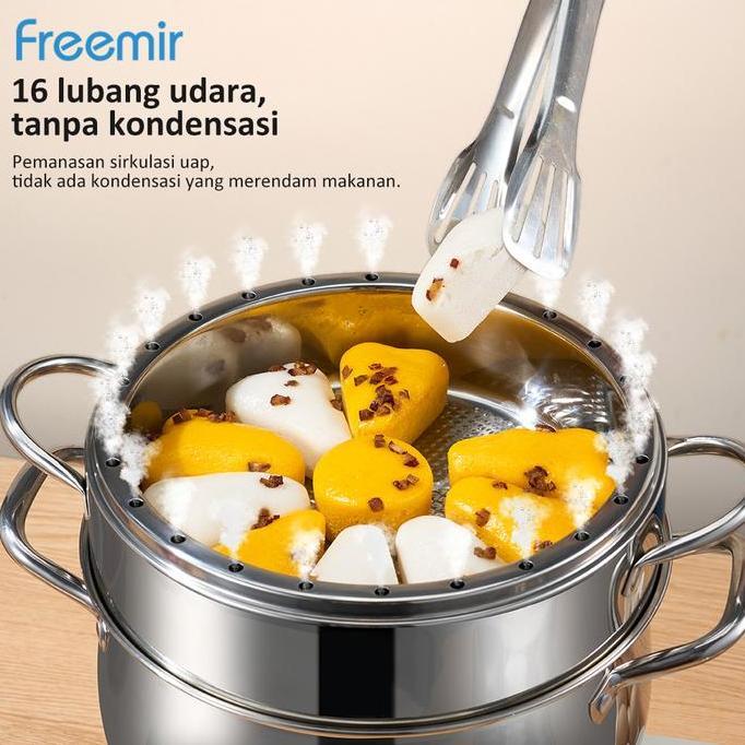 Kualitass- [Crehom] Freemir Panci Kukus Nasi 20 Menit Kukusan 2 Susun Stainless Masak Bolu Lebih Cep
