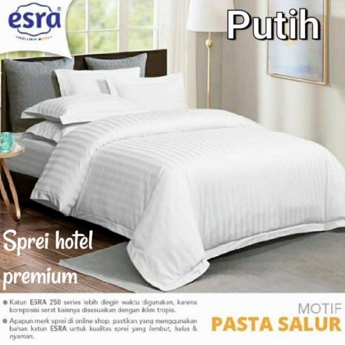 Sprei Hotel Anti Geser Motif Garis Salur Putih Katun Lokal 120x200x25