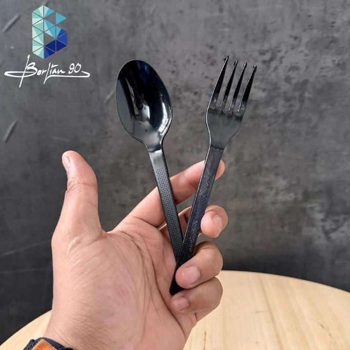 New- Isi 100 Pcs Sendok Garpu Set Plastik / Set Sendok Garpu Plastik / Sendok Garpu Hitam Set