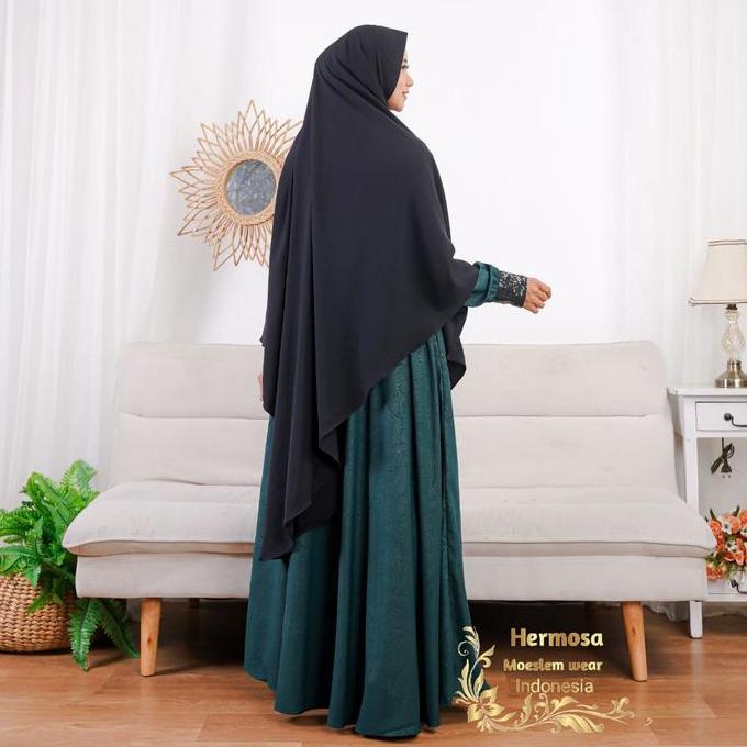 Sale Gamis Embos Hermosa Motif Indian Warna Hijau Botol
