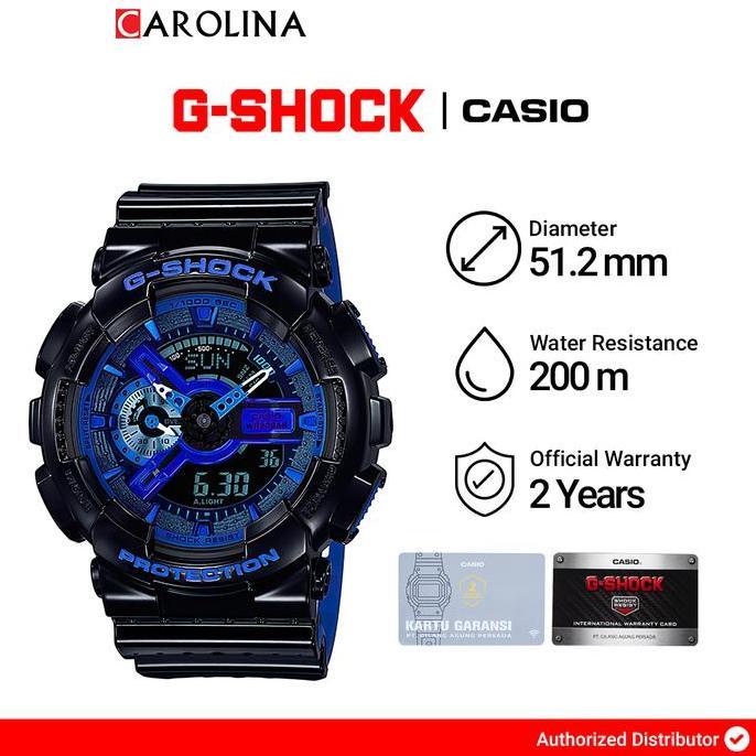 Jam Tangan Pria Casio G-Shock GA-110LPA-1A Blue Dital Dial Black Resin Band