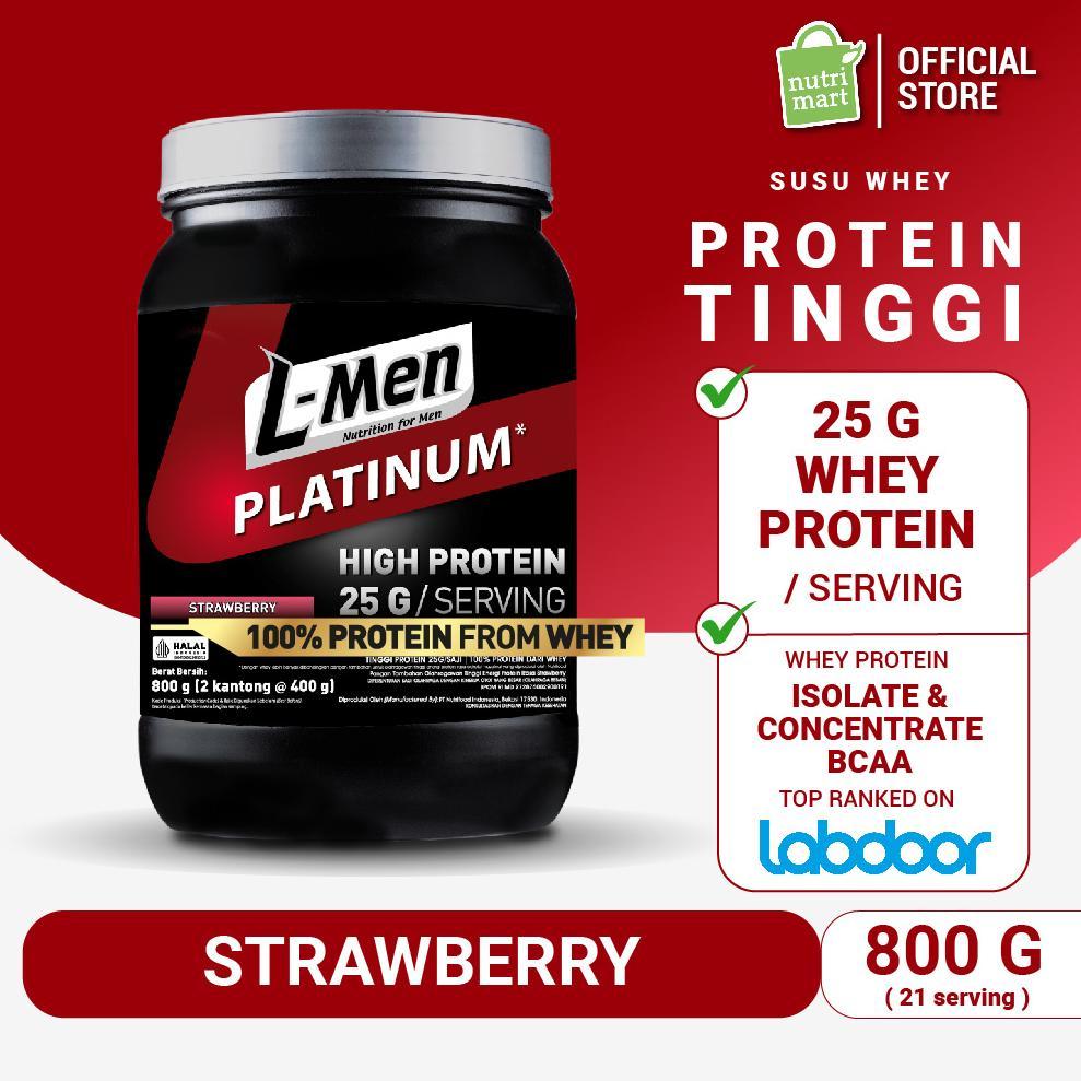 L-Men Platinum Strawberry 800 gram (25 gram protein/serving)  / 1,7lbs - 21 Serving - 5,9g BCAA dile