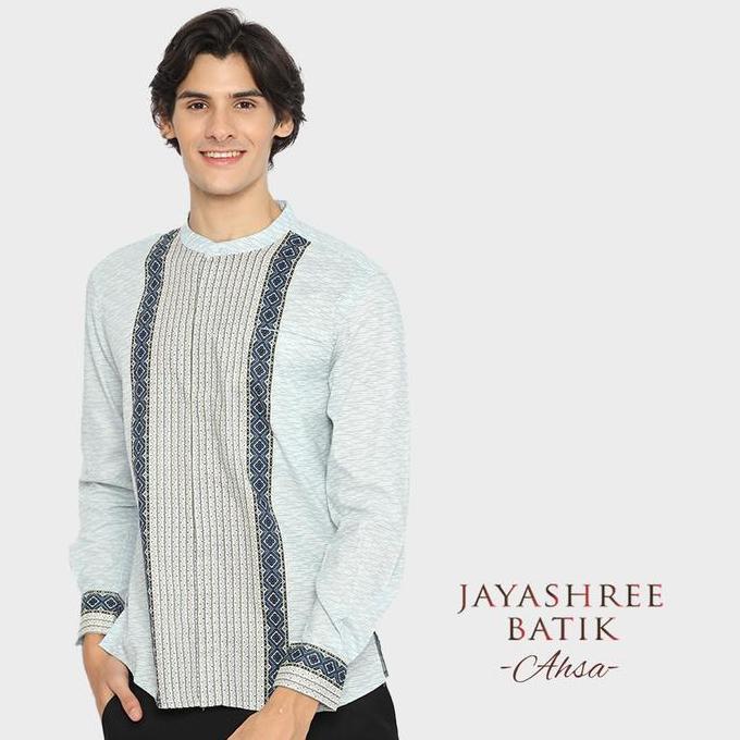 [Big Sale 12.12] Baju Koko Muslim Jayashree - Basic Ahsa Blue Kemeja Koko Pria Lengan Panjang - Baju