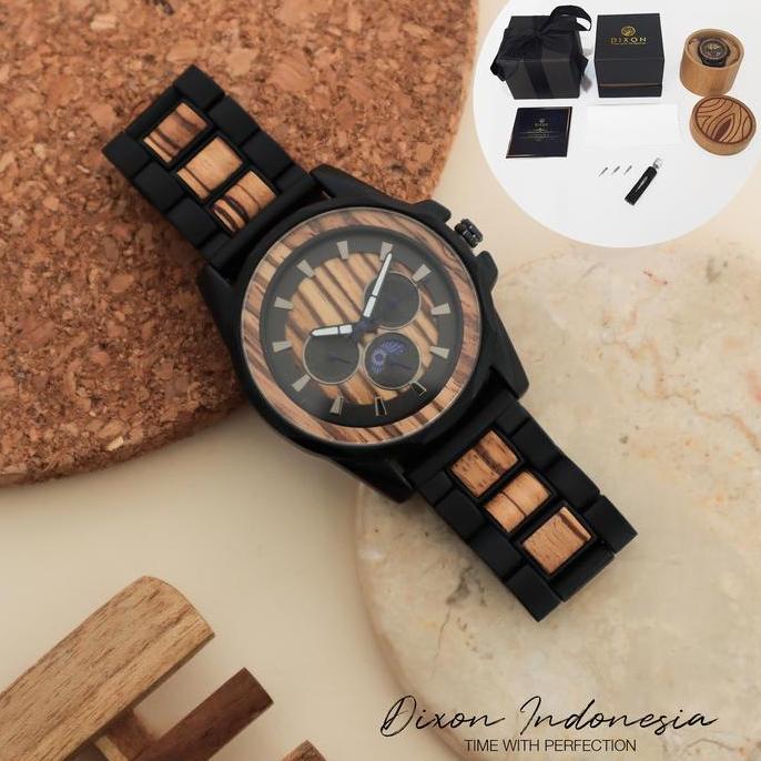 DIXON Fairweather - Jam Tangan Kayu Zebra Wood Wooden Watch Pria 45 mm