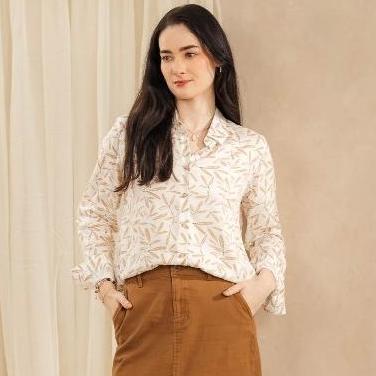 C2 Kanaka Brown Kemeja Casual Wanita Lengan Panjang