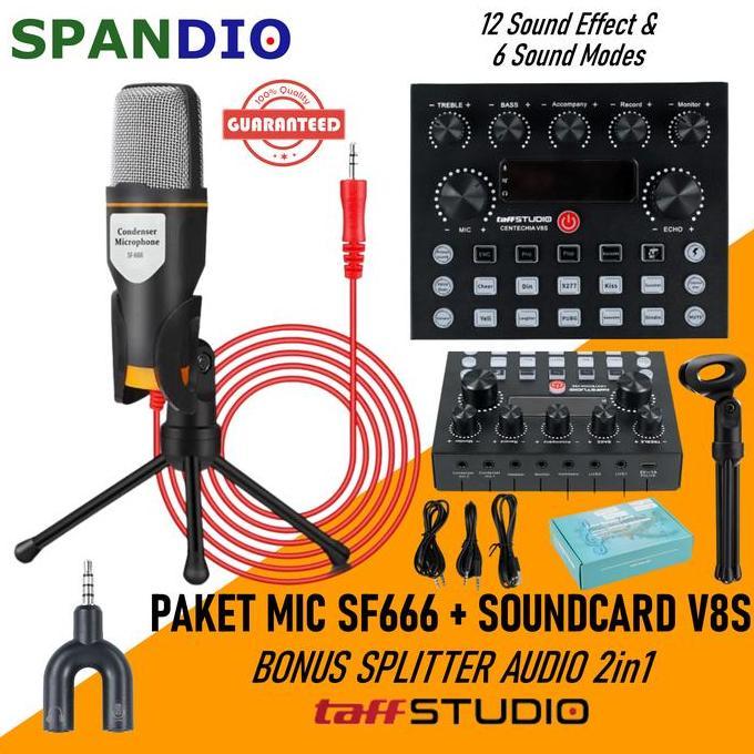 TERLARIS Paket Komplit Mic SF 666 Soundcard V8s V8 Plus Bluetooth Lengkap BISA GOSEND