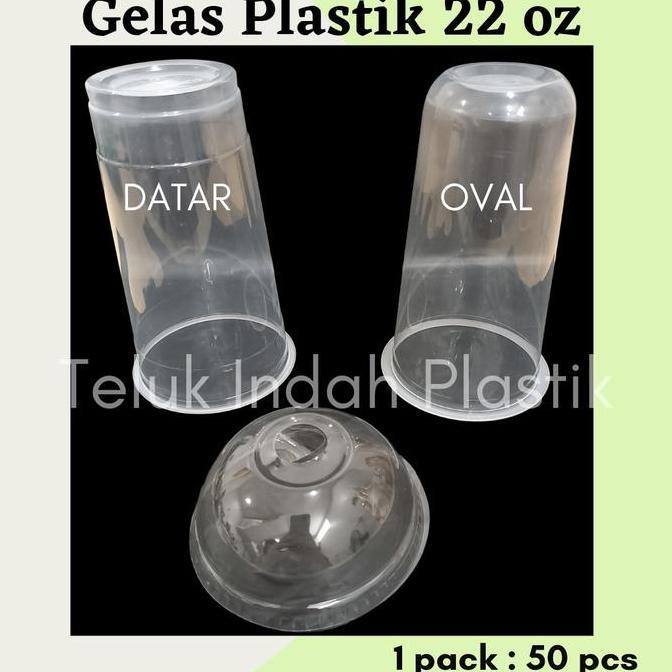 50pcs Gelas Plastik Oval dan Datar Bening 22oz Plus Tutup/Cup Juz 22oz BISA GRAB