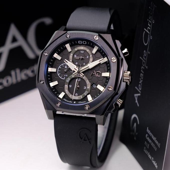 JAM TANGAN PRIA ALEXANDRE CHRISTIE AC 9601 AC9601 BLACK RUBBER ORINAL - BLACK