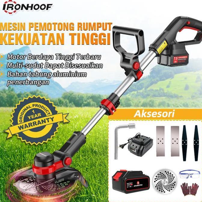 TERBARU IRONHOOF Mesin Potong Rumput 48V Mesin Pemotong Rumput Listrik Baterai PROMO