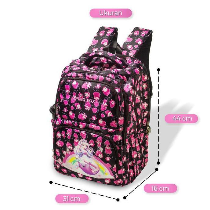 Tas Ransel Anak Perempuan Motif Cantik POLO FOX 19" Tas Sekolah, Tas Jalan Santai