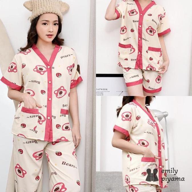 EMILY PIYAMA Baju Tidur Set Piyama Model Lotso B Kancing Depan Premium Pakaian Tidur Wanita Dewasa