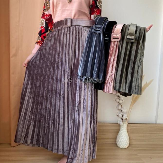 NEW ROK BLUDRU VELVET PANJANG WITH BELT GESPER IMPORT WANITA MUSLIM JUMBO BEST