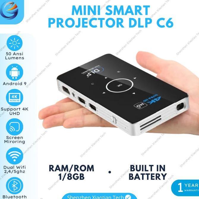 BEBAS ONGKIR - C6 DLP Mini Proyektor | C6 DLP Projector Mini | C6 DLP Proyektor S905X