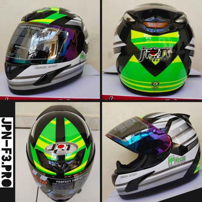 FYP HELM JPN FULLFACE CORAK F3 PRO BK WH GREEN //