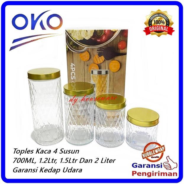 Toples Kaca 4 Susun Toples Kue Set Topeles Lebaran Permen Snack Tutup Drat Putar Kedap Udara