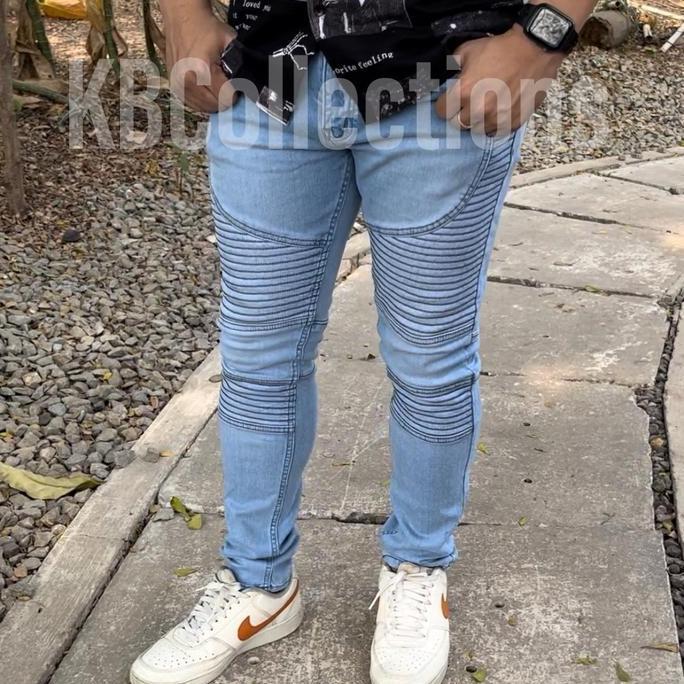 Celana Panjang Pria Jeans Biker Full blue sky