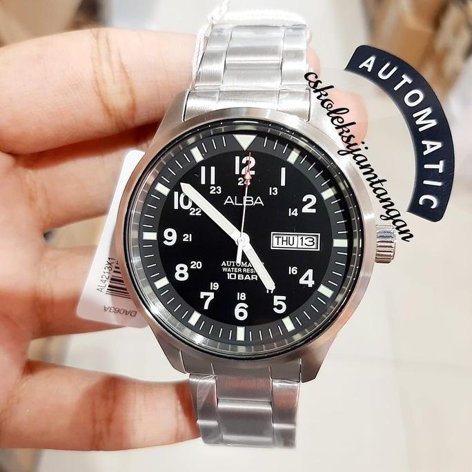 JAM TANGAN PRIA ALBA AL4213X1 AL4213 AUTOMATIC BLACK DIAL ORINAL
