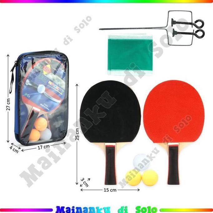 Bet Pingpong 2 Pcs + Bola 3 Pcs + Net Tenis Meja Racket Tas - 31762