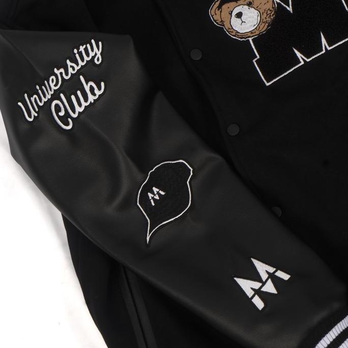 Mailmo Varsity Jacket Bear Black Fleece Leather Jaket Baseball