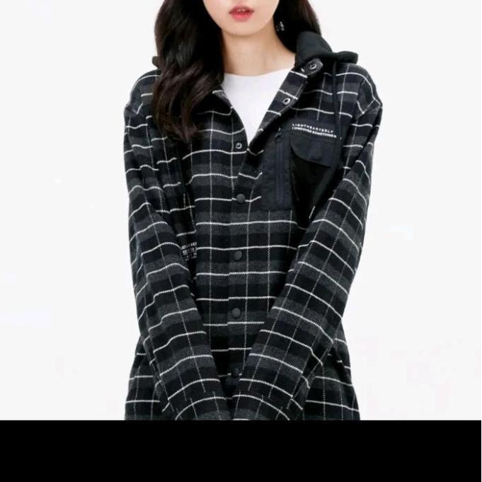 Musinsa Chasecult detachable semi overfit check plaid hood shirt / kemeja kotak hoodie korea beand U