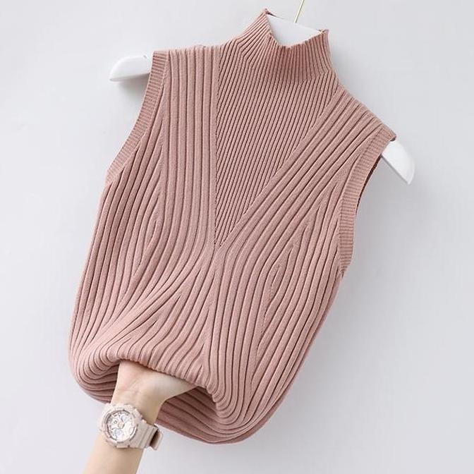 [Hallyu] Inner Rajut Wanita Baju Dalaman Premium | Manset Knit Tanpa Lengan Model Garis Elegant (QBD