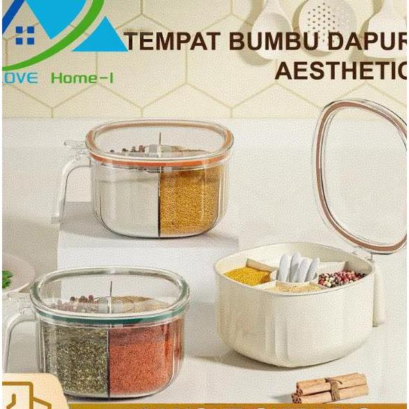 Tempat Bumbu Dapur Set 4 In 1 Free Sendok Aesthetic Wadah Toples Bumbu Dapur 4 Sekat Tempat Kotak Pe