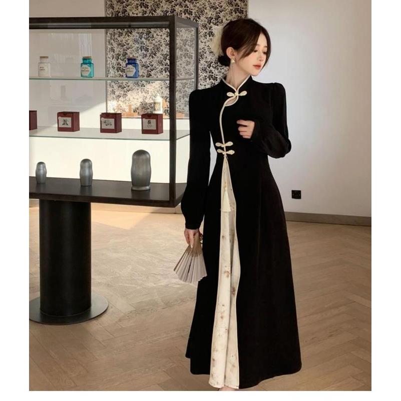 Dress Qipao Gaya Oriental Korea Vintage Retro Klasik Dress Panjang Cheongsam [terbaik]