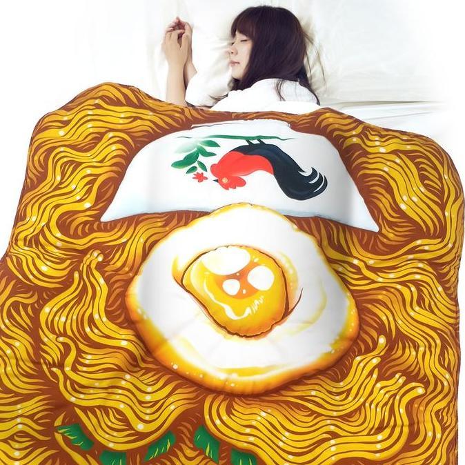 Selimut Dewasa IGORsatumangkok Shrelo Mie Goreng Instan Telur Mi Telor Ceplok Kreasi Desainer Lokal 