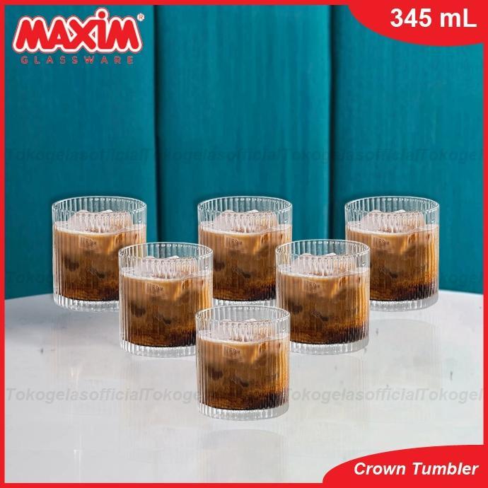 Set 6 Pcs Maxim Gelas Crown 345 ml - Gelas Old Fashioned - Gelas Kaca Matcha - Gelas Kopi Estetik Gi
