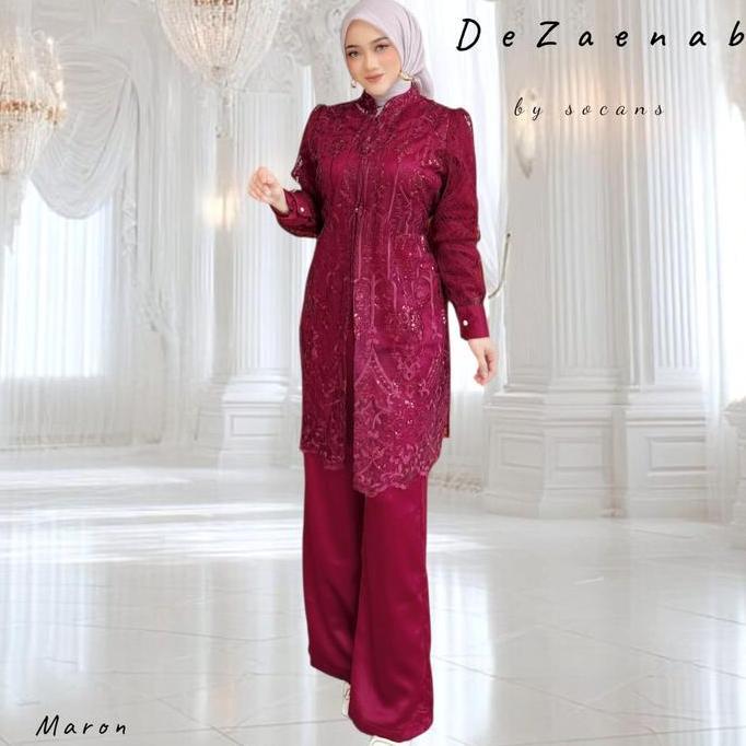 DeZaenab set Outer 3in1 | setelan celana | setcel oneset tile bordir sequin utk pesta kondangan sera
