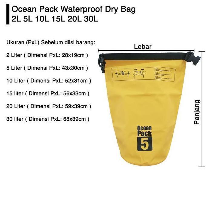 OCEAN PACK Dry Waterproof Outdoor Bag Tas Anti Air Travel Ransel Pancing Renang Pantai Multi Color W