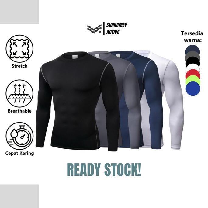 COD Surramey Active Kaos Gym Lengan Panjang Sport Pria Manset Baselayer Compression Shirt Baju Olahr