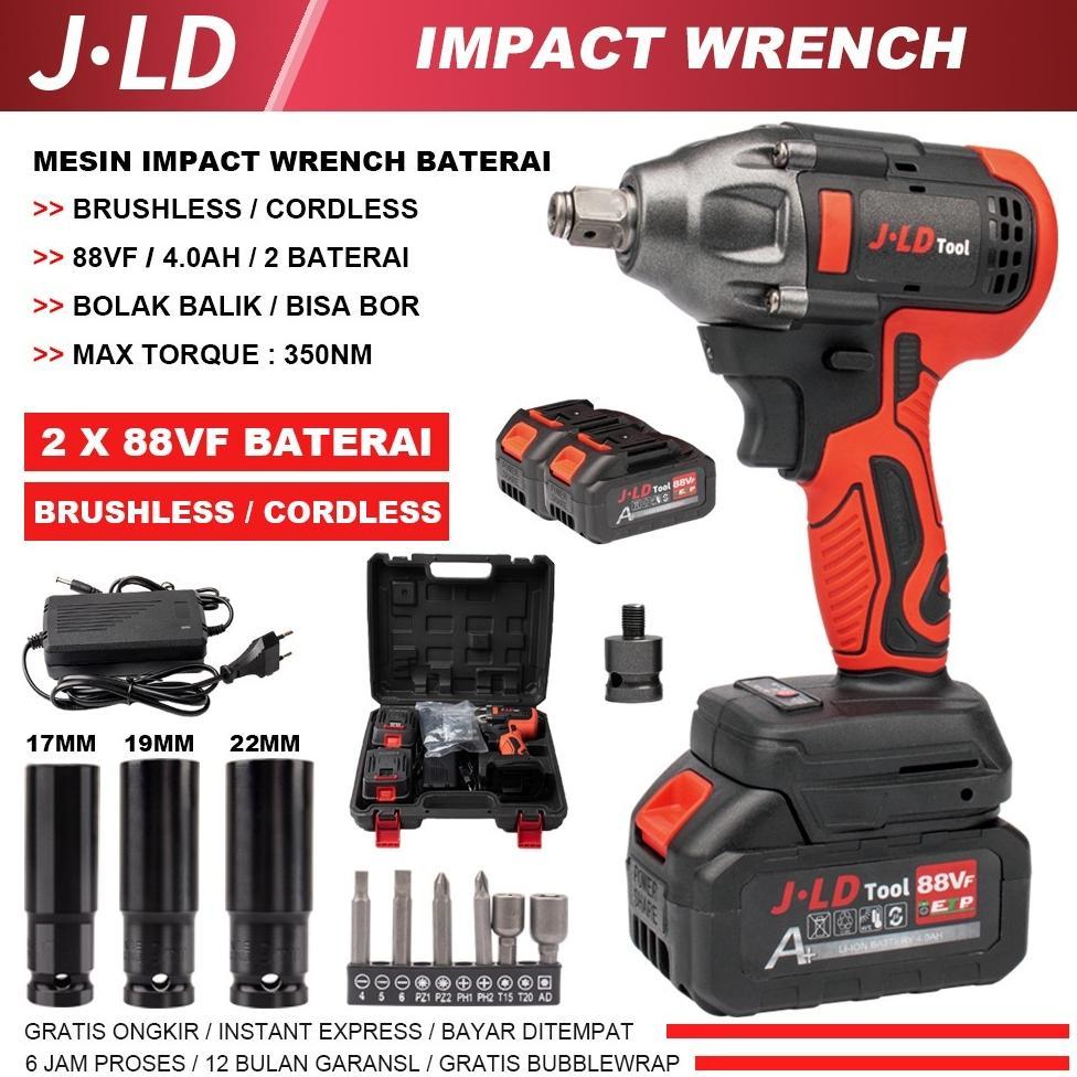 JLD 13MM CORDLESS IMPACT WRENCH BRUSHLESS 350N.M impact baterai 48VF MESIN BOR JV88 UNTUK BAUT MOBIL
