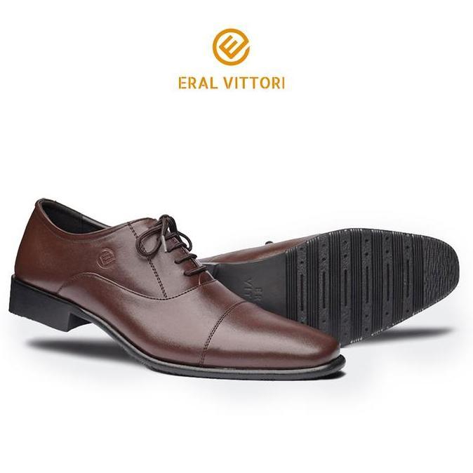Sepatu Pria Pantofel Kulit Tali Oxford Eral Vittori Erstep 7002 Coklat