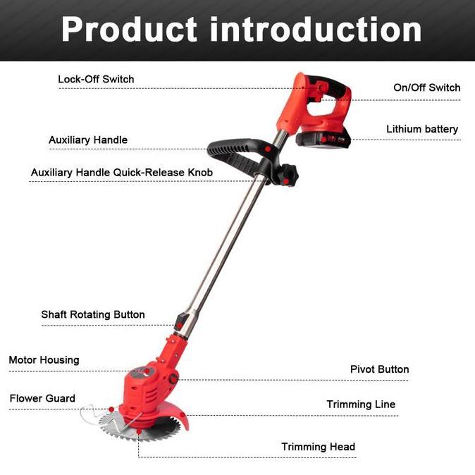 JLD Mesin Pemotong Rumput Adjustable 36V Multifungsi Pemotong Rumput Portable Alat Mesin Potong Rump