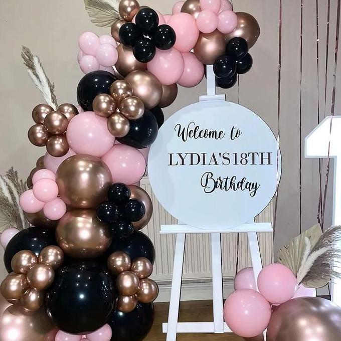 paket balon garland arch kit mix black pink macaron rose gold 145 pcs Latex