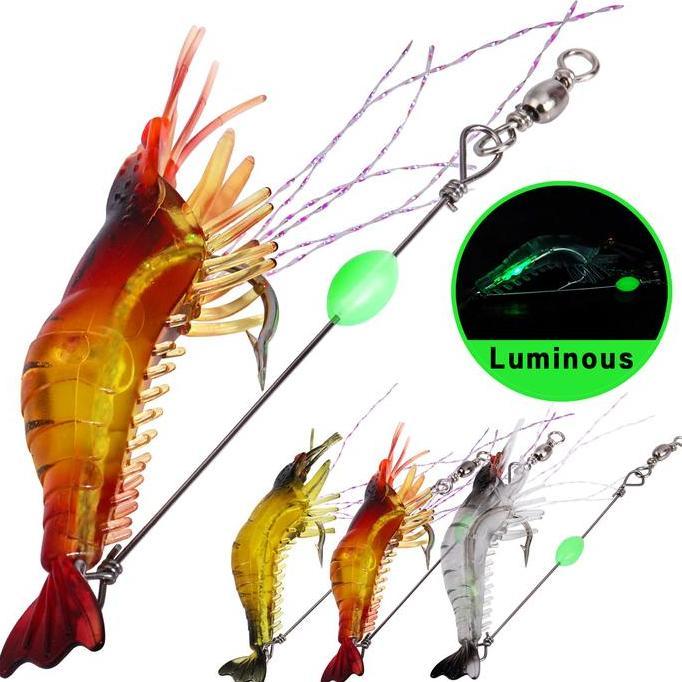Sougayilang COD 12 Buah Umpan Pancing Menyala Dalam Gelap - Umpan Buatan Udang Lembut dengan Kait um