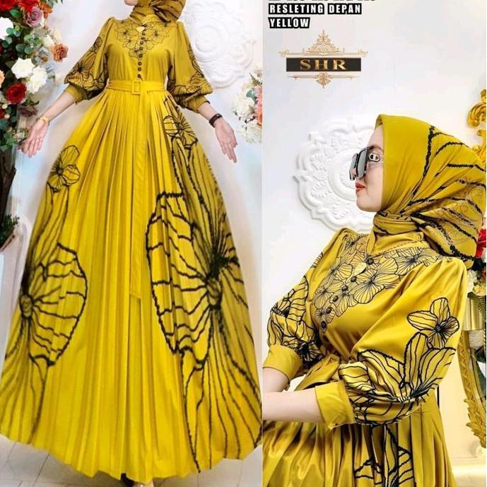 Promo, New Ready Gamis Couple Ibu & Anak Scuba Hitam Motif Kipas Ori Shr