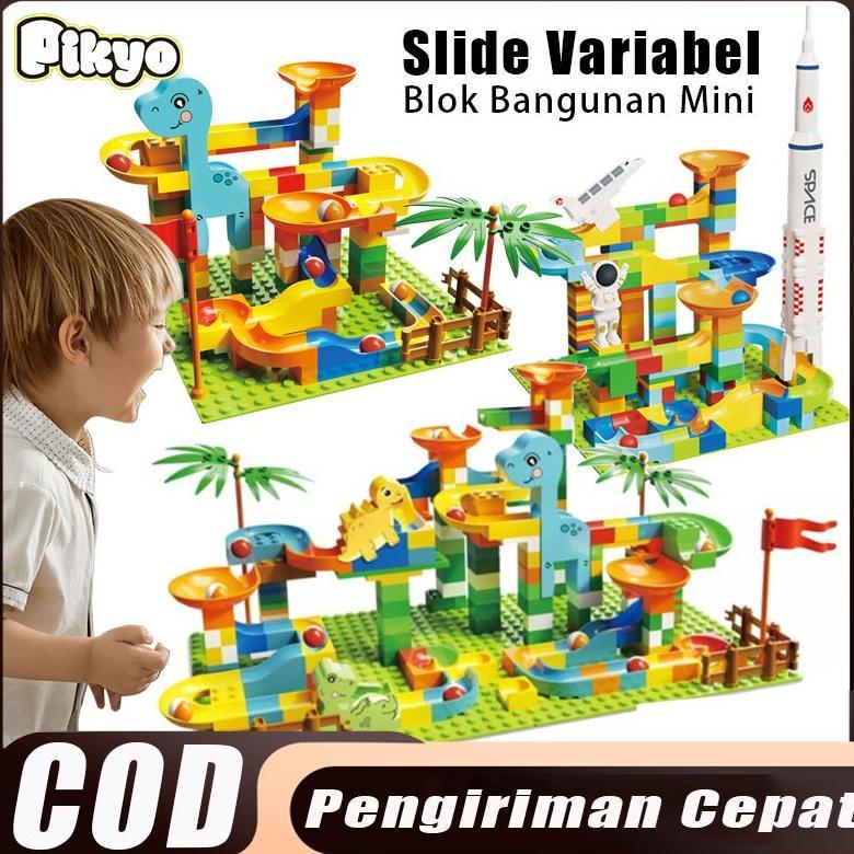 Promo` Pikyo 400Pcs Mainan Edukasi Marble Run Balok Susun /3D Maze Track Slide Ball Puzzle Diy Konstruksi Blok Bangunan Dinosaurus Hadiah Mainan Anak