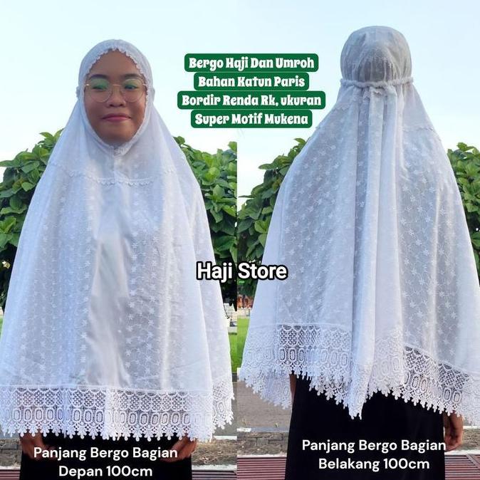 bergo haji umroh bahan katun paris bordir renda RK Instan rida'  perempuan   hijab