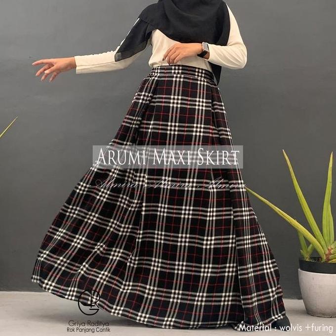 Rok  Motif Kotak Kotak Vintage Tartan Panjang  Arumi  Maxi Skirt Griyaraditya Almira  Wanita Muslim 