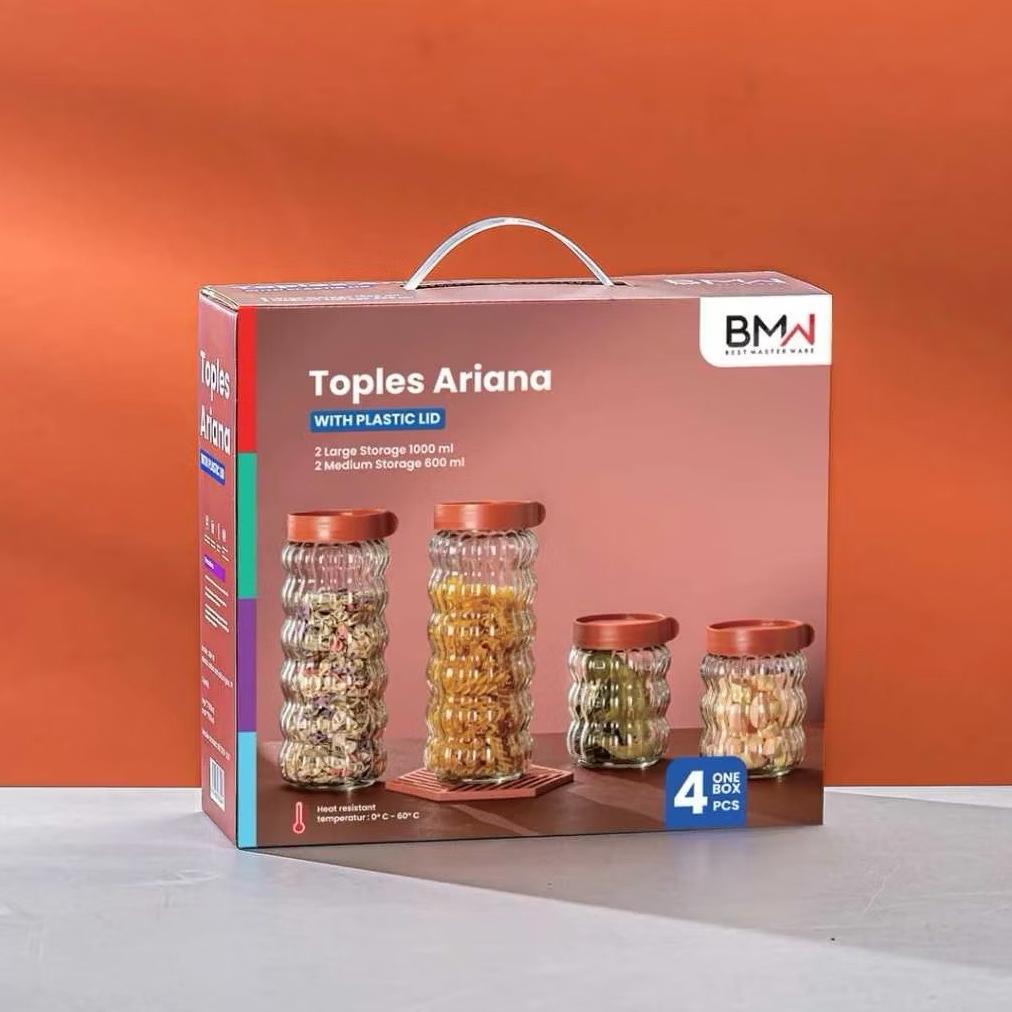 Toples Kaca Motif Belimbing Set 4In 1 /Toples Kaca Diamod Glass Tempat Kue Kering Lebaran Promo