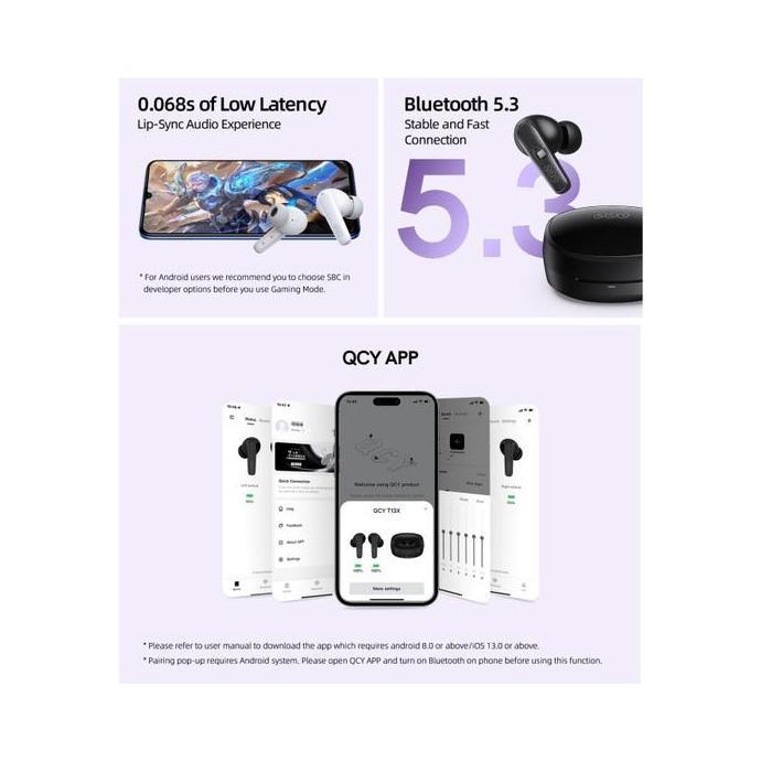 QCY T13X T13 X TWS True Wireless Earbuds / Earphone 4 Mic ENC Noise Reduction Terlaris