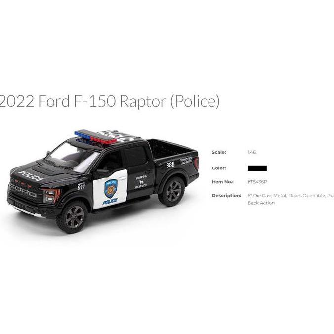 Diecast 2022 Ford F-150 Raptor Police Kinsmart 1:46