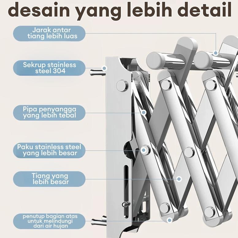 Cottoli Jemuran Baju Tempel Dinding Jemuran Dinding Lipat Stainless Jemuran Baju Dinding Lipat