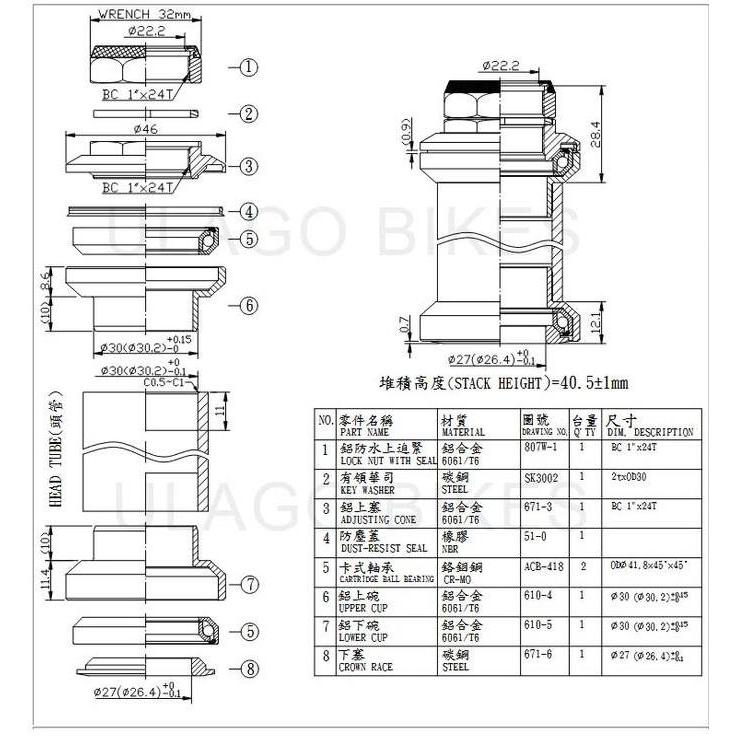 headset NECO TAIWAN h671 bearing sepeda 22.2mm kom mangkok fork garpu