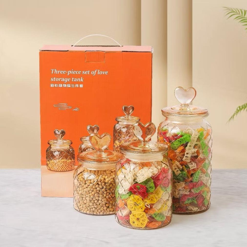 Toples Snack Kaca Set 3In1 / Tempat Kue Kering Set 3 Kaca